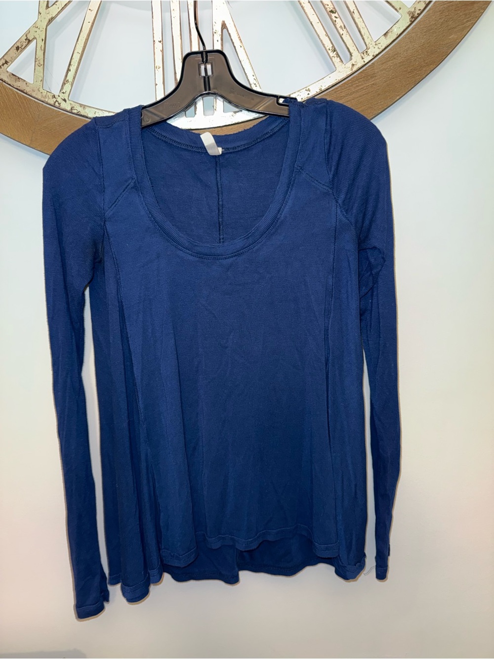 Free People Navy Scoop Neck Long Sleeve Top XS oversized